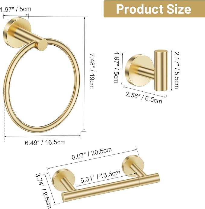 Lairuier Brushed Gold Towel Holder Set Include Double Bases Toilet Paper Holder - Image 6
