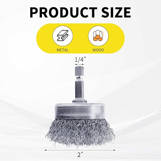 2 Pack WENORA Wire Brush Set for Drill, 1/4 Inch Hex Shank, 0.010 Inch Coarse - Image 2
