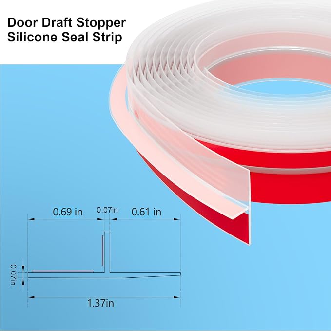 T-Shaped Door Draft Stopper, 1.37 in x 20 Ft Silicone Seal Strip - Image 2