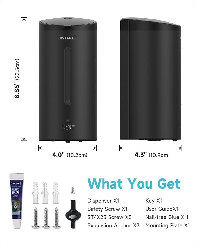 AIKE Automatic Wall Mount Liquid Soap Dispenser, Commercial Stainless Steel - Image 8