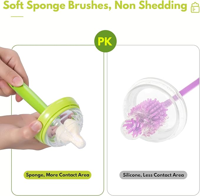 8 Piece Sponge Nipple Bottle Brushes, Baby Bottle Brush - Image 5