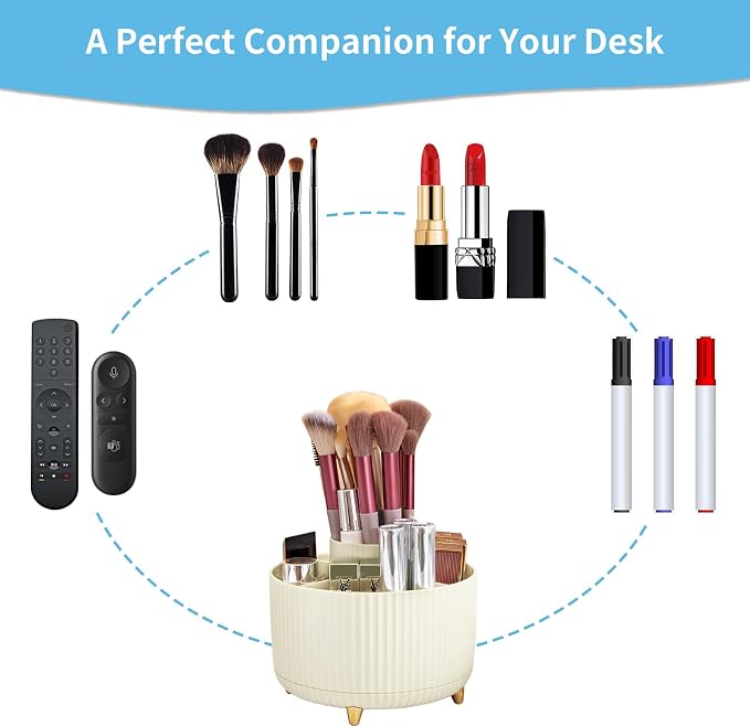 Marbrasse Desk Organizer, 360-Degree Rotating Pen Holder, 5-Compartment Pencil - Image 6