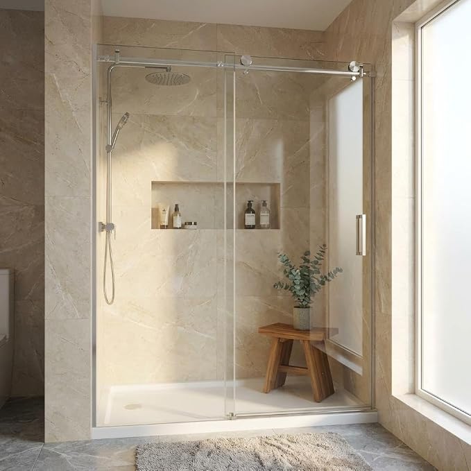 Frameless Sliding Shower Door, Adjustable 56"-60" W x 76" H by IDEALHOUSE