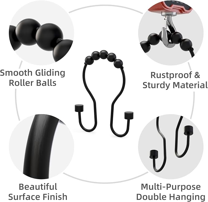 Shower Curtain Hooks, Shower Curtain Rings Rust Proof Double Hook Shower - Image 2