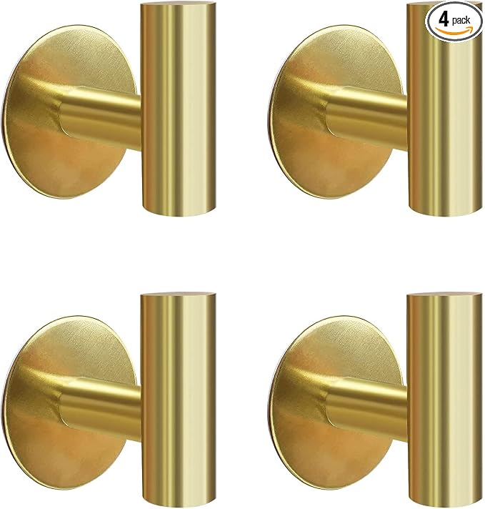 Adhesive Towel Hooks, Brushed Gold SUS 304 Stainless Steel, Coat Robe Sticky by Augegel