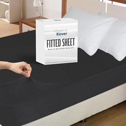 Twin XL Fitted Sheet, Soft & Cozy Twin XL Bed Sheets for College Dorm Room Essentials with Deep Pocket 14", Cooling Jersey Extra Long Twin Mattress Bottom Sheets, Shrinkage & Stain Resistant, Black