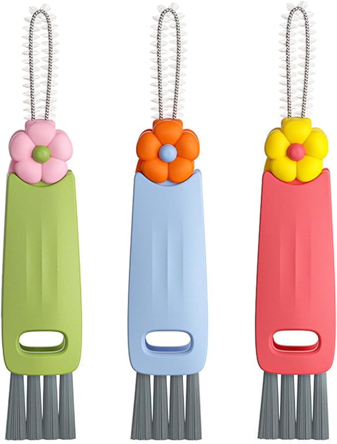 3-in-1 Cup Lid Cleaning Brush Set, and Corner Brushes, Plastic Nylon Bristles - Image 8