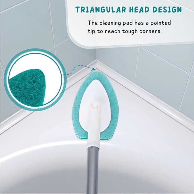 Shower Scrubber with Long Handle, Bathroom Tub and Tile Cleaning Tool with 6 - Image 5
