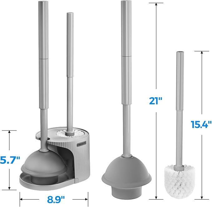 2Pack 2 in 1 Toilet Brush and Plunger Set, Extended Handle Plunger，Toilet Bowl - Image 6
