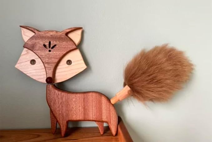 Cute Little Fox for Home Office Decor Small Wooden Feather Duster Lambswool - Image 8