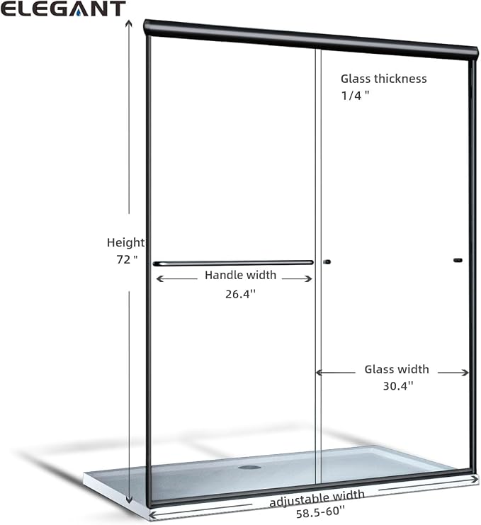 ELEGANT Semi-Frameless Sliding Shower Door 60 in. W x 72 in. H, Bathroom - Image 7