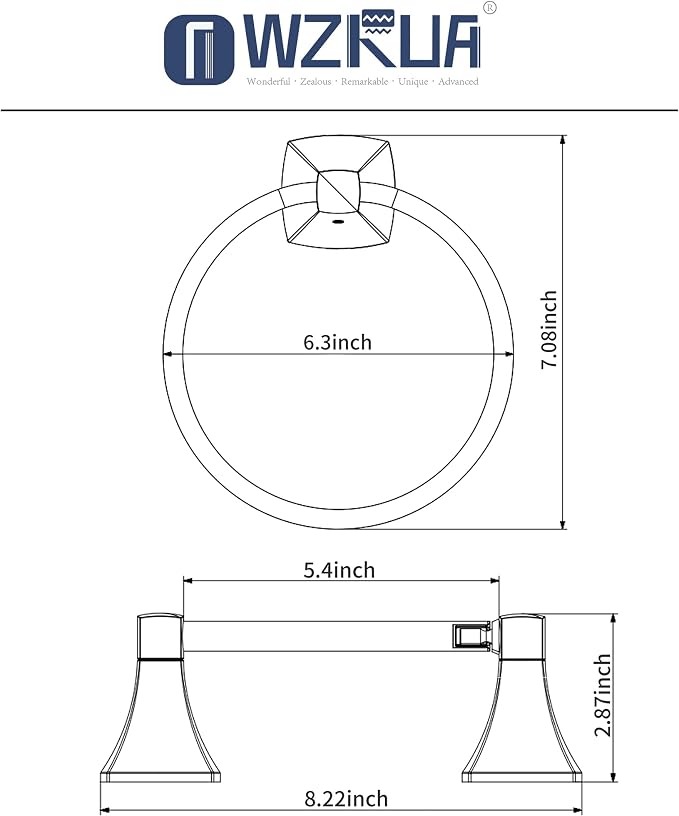 Bathroom Hardware Set 2 Pieces Toilet Paper Holder and Towel Ring Wall Mounted - Image 6