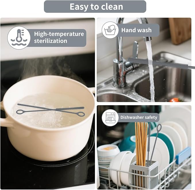 4PCS Silicone Straw Cleaner Brush, Reusable Straw Brush Extra Long - Image 6