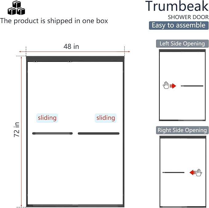 Double Sliding 44-48" W×72" H Shower Door, Semi-Frameless Sliding Glass Shower - Image 2