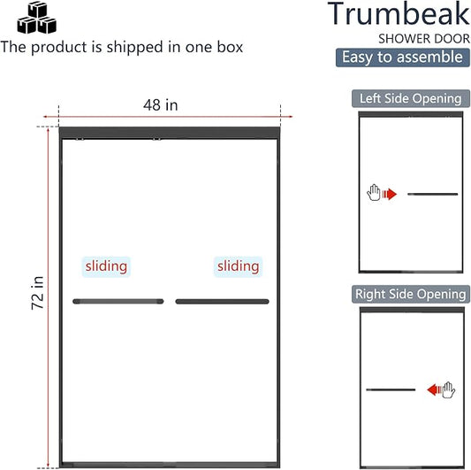 Double Sliding 44-48" W×72" H Shower Door, Semi-Frameless Sliding Glass Shower - Image 2
