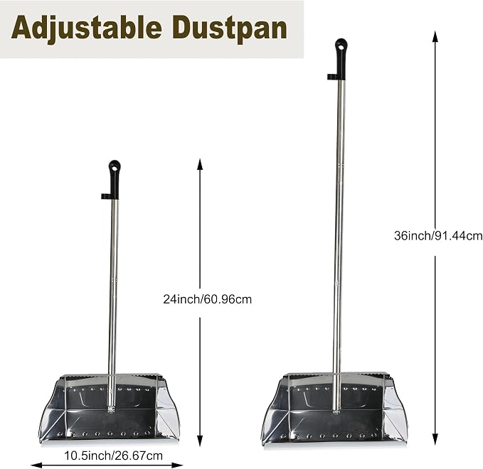 Metal Dustpan Long Handle Stainless Steel Dustpan, Heavy Duty Standing Dust Pan - Image 3