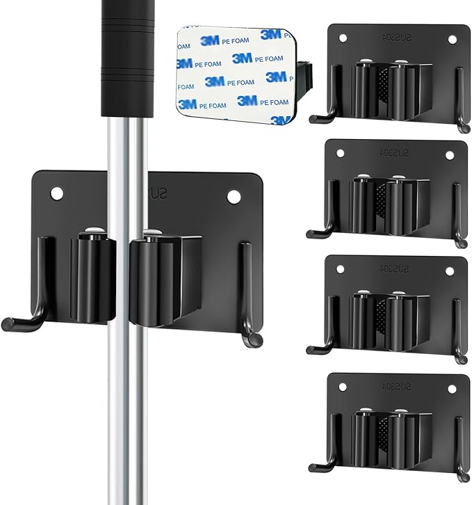 Mop and Broom Holder Wall Mount Stainless Steel 304 Tool Garage Organization - Image 2