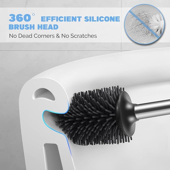 HAMITOR Toilet Bowl Brush Holder Set: 2Pack Silicone Stainless Steel Deep - Image 3
