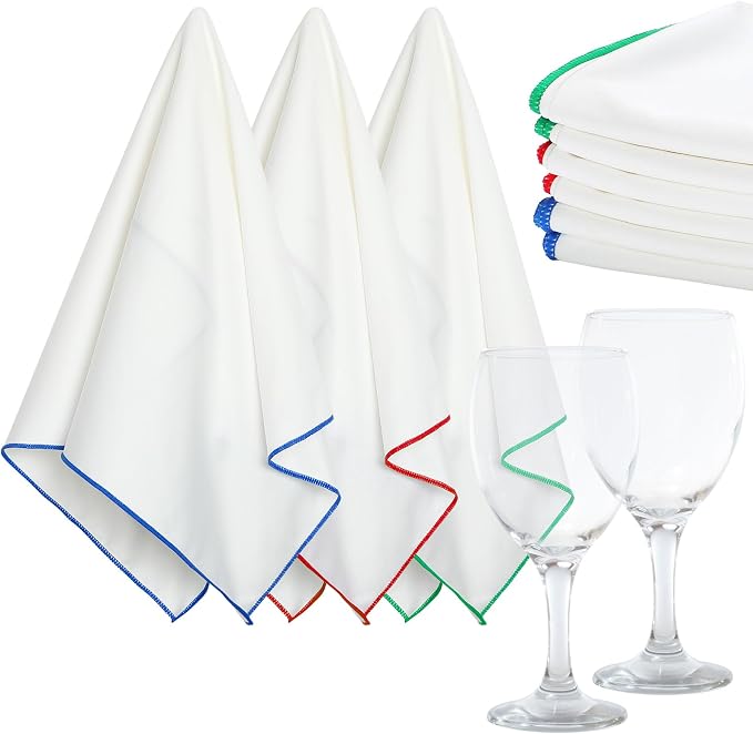 VitalCozy 6 Pcs Wine Glass Polishing Cloths Large Microfiber Cleaning Cloths 25 by VitalCozy