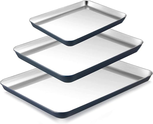 BRONYPRO Stainless Steel Baking Sheet Pan Set of 3, Cookie Sheets 9/12/16 In by Bronypro