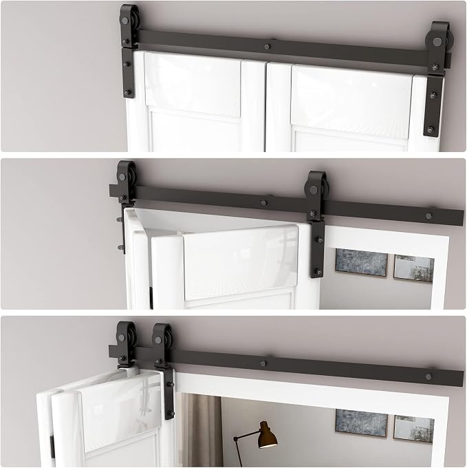 40" Bi-Folding Sliding Barn Door Hardware Track Kit, Smoothly&Quietly, Side - Image 4