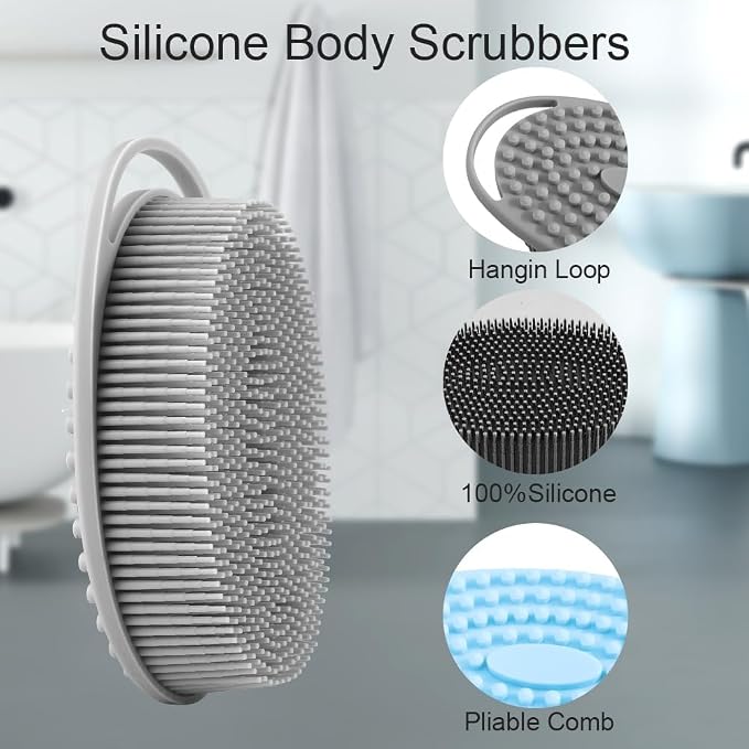 Soft Silicone Body Scrubber 3 PCS Silicone Body Shower, Silicone Loofah 2 in 4 - Image 2