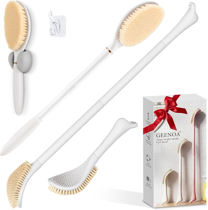 New Foot Brush & Back Scrubber Set 2PCS, 10.2''- 27.5'' Adjustable Foot Scrubber by GEENOA
