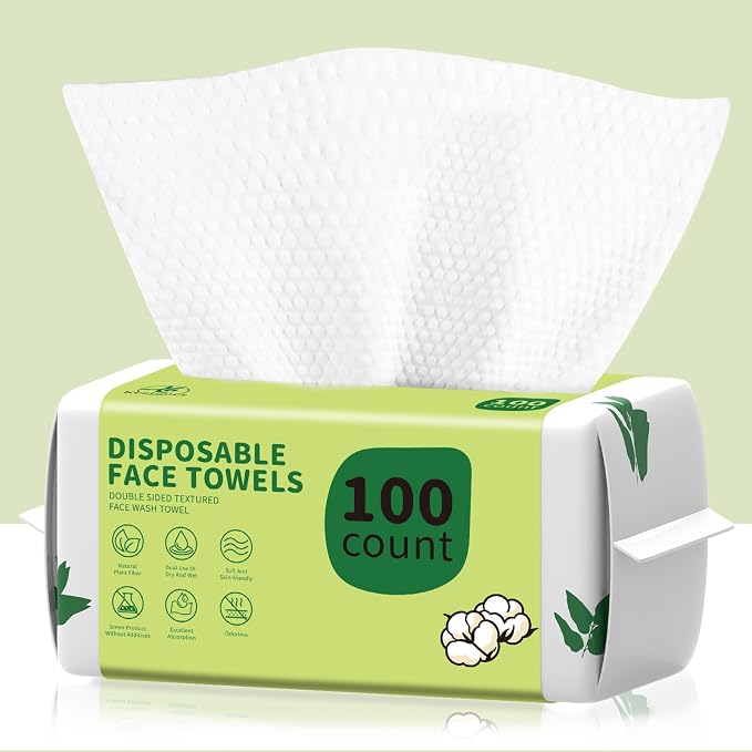 Disposable Face Towels 100 Count, Biodegradable Ultra Soft & Thick Facial Towels by Unknown