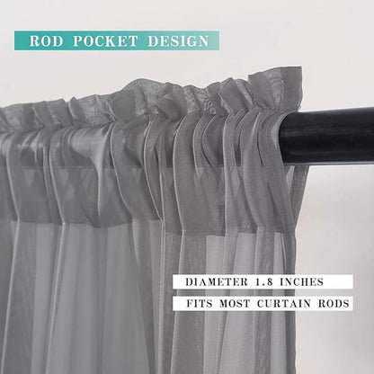 MIULEE 2 Panels Kitchen Tiers Half Window Sheer Curtains Rod Pocket Voile Drapes for Kitchen Bathroom Small Windows 29 by 24 Inch Charcoal Grey