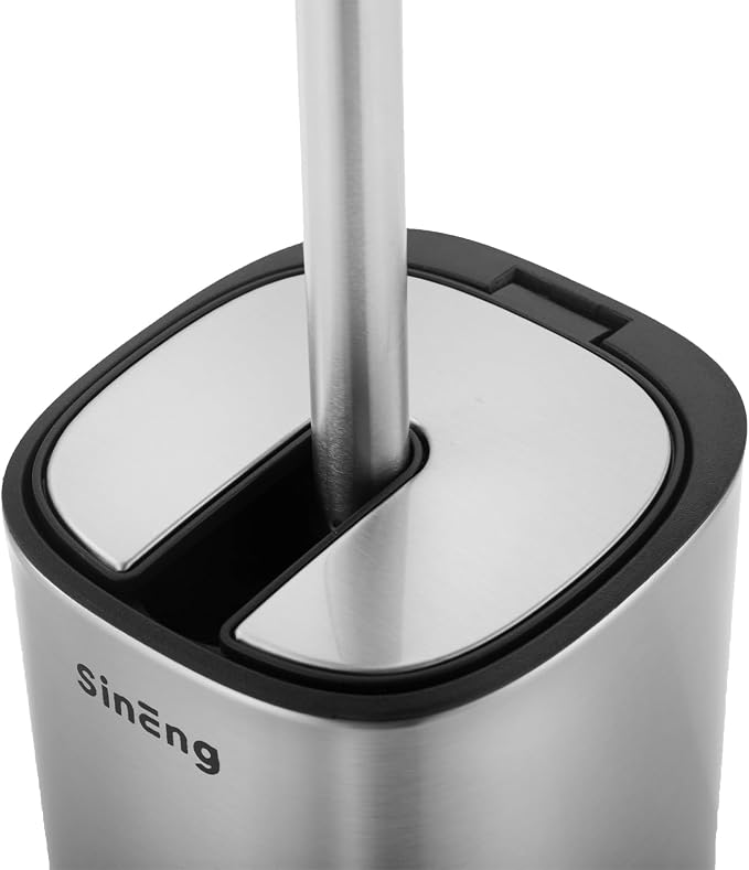 Toilet Brush Holder Set Toilet Bowl Brush Stainless Steel Automatic Open lid - Image 5