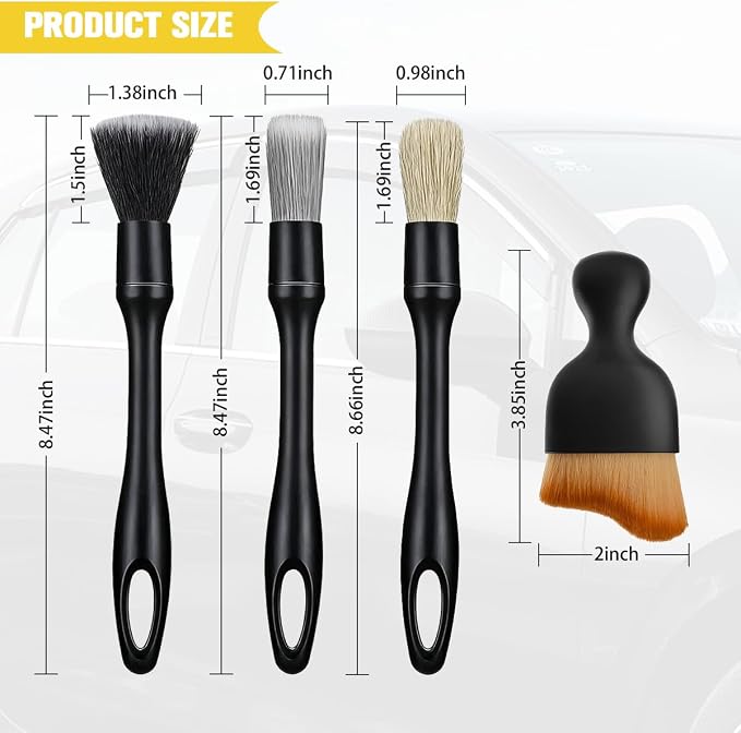 5PCS Car Detailing Brush Kit, Including 3 Ultra Soft No Scratch Boar Hair & 2 - Image 2