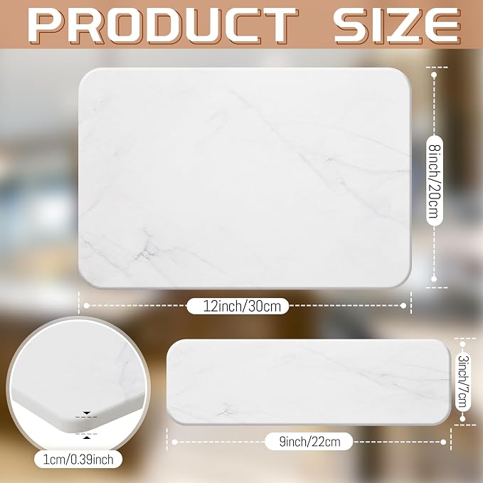 4 Pcs Absorbent Diatomaceous Dish Drying Mat Set White Non Slip 12x8in ＆ 9x3in - Image 2
