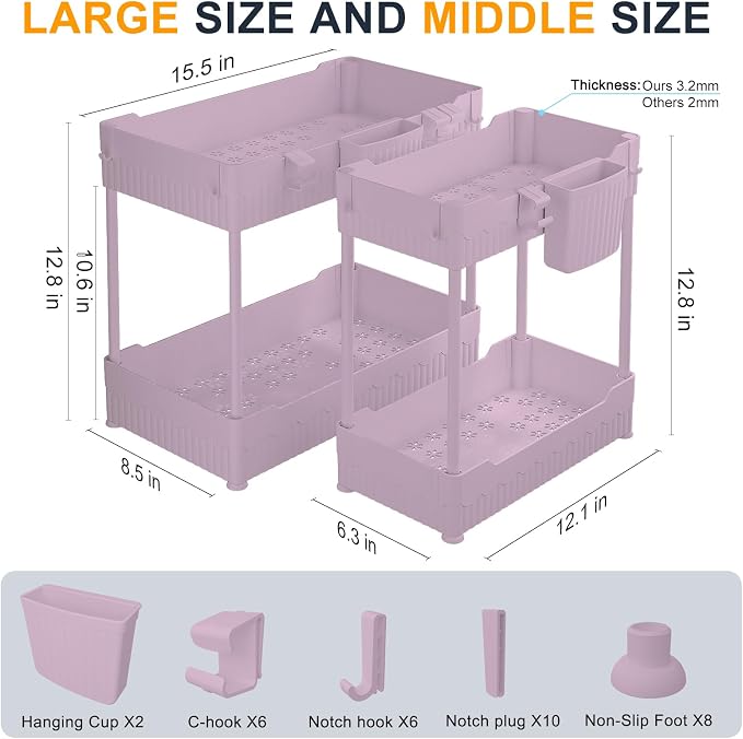 2 Pack Under Sink Organizer, Under Bathroom Cabinet Organizer - Image 5