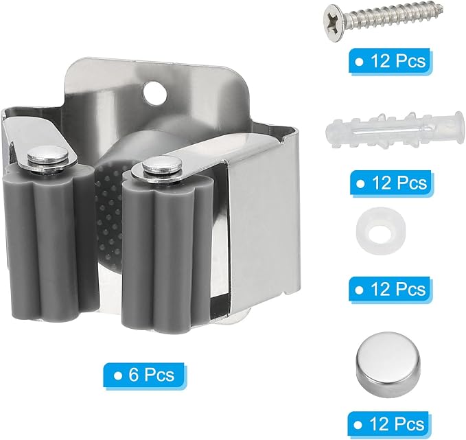 PATIKIL Broom and Mop Holder, 6 Pack Wall Mounted Stainless Steel Mop Hanger - Image 3