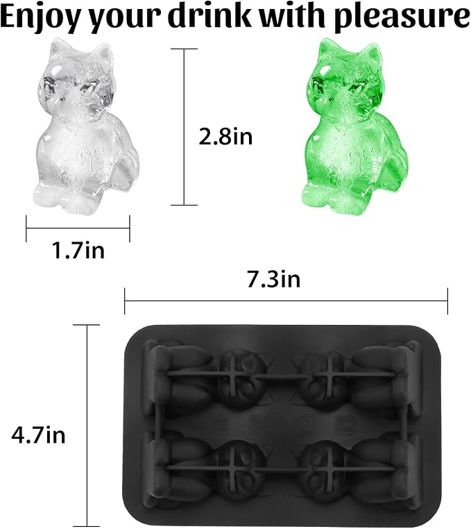 Silicone Ice Cube Tray, Cat 3D Large Ice Cube Molds - Image 5