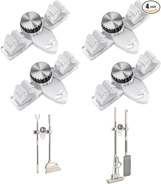 Mop and Broom Holder Wall Mount, No Punching Required Broom and Mop Organizer by Unknown