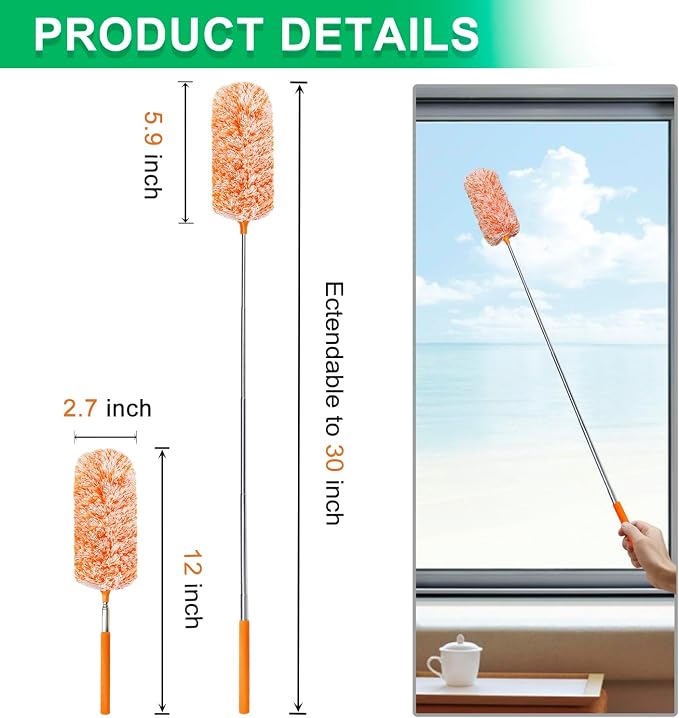 2 Pack Extendable Microfiber Feather Duster, Electrostatic Microfiber Head - Image 2