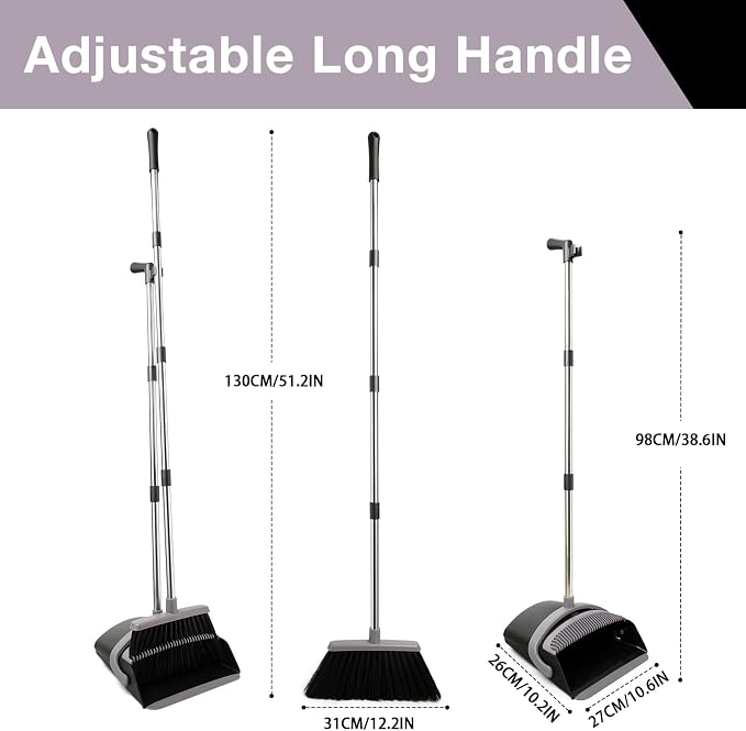 Broom and Dustpan Set, Long Handle Lightweight Dustpans - Image 2