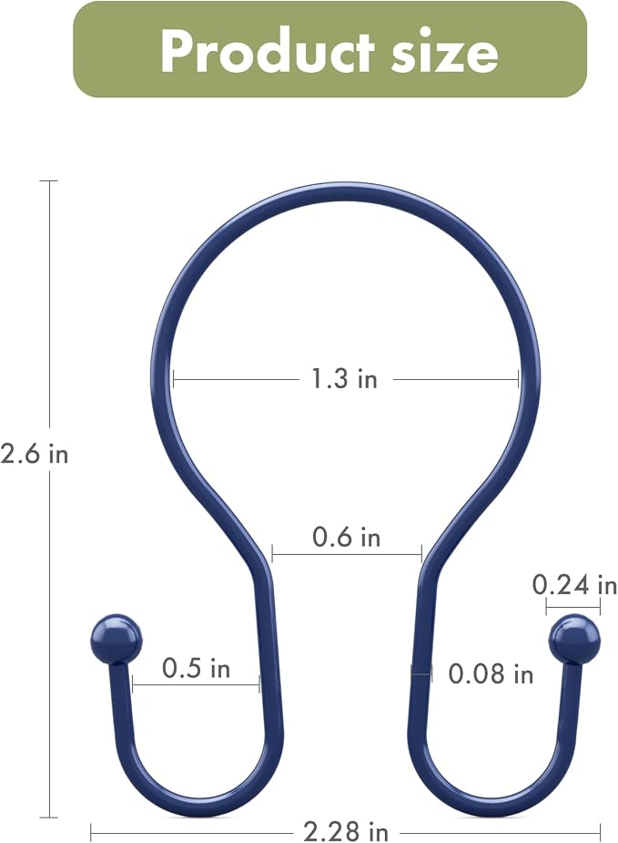 AmazerBath Shower Curtain Hooks Blue Shower Curtain Rings, Simple Double Hook - Image 7