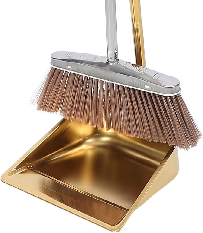 MERRYHAPY Gold Dustpan and Broom Set Stainless Steel Heavy Duty Cleaning Tools - Image 3