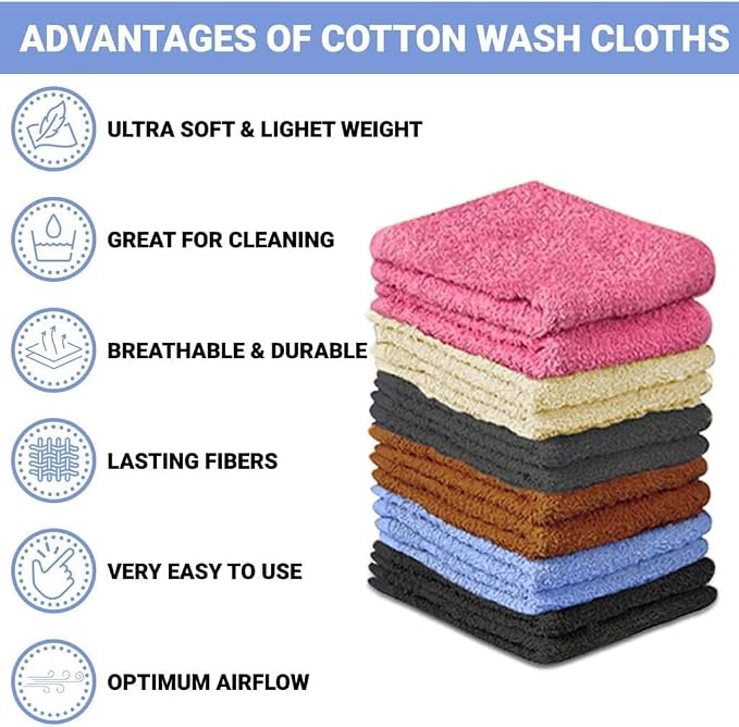 100% Cotton Washcloth Set – Soft, Absorbent Face Towels - Image 2