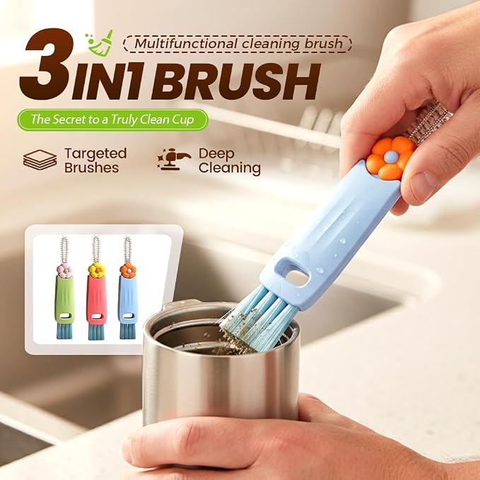 3PCS 3 in 1 Cup Lid Cleaning Brush and 2PCS Silicone Straw Cleaner Brush - Image 2