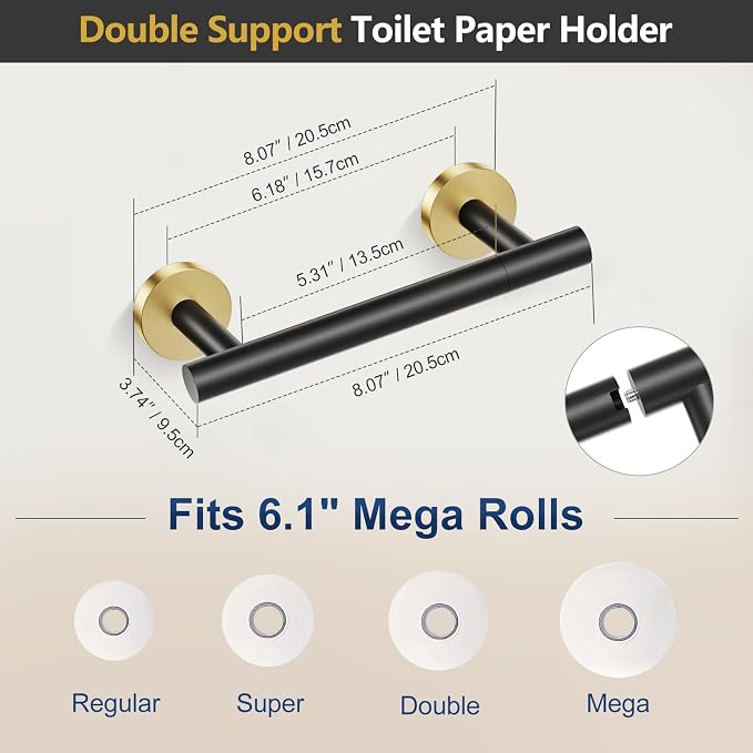 TQKAG Black and Gold 5 Piece Bathroom Hardware Accessories Set 23.6" SUS304 - Image 3