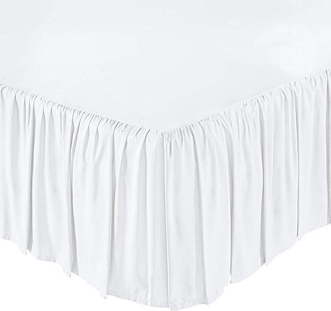 KRISHNA Ruffled Bed Skirt with Split Corners Twin, 100% Microfiber Hotel Quality, 12 Inch Drop Dust Ruffle Gathered Bedskirt with Platform, 39" x 75", White