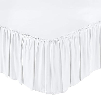 KRISHNA Ruffled Bed Skirt with Split Corners Queen, 100% Microfiber Hotel Quality, 18 Inch Drop Dust Ruffle Gathered Bedskirt with Platform, 60" x 80", White