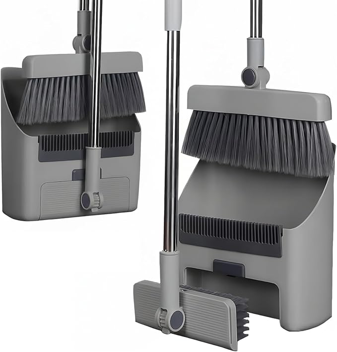 Broom Dustpan 3-in-1 90° Stand up Heavy Duty Dust Pan and Broom Set - Image 2