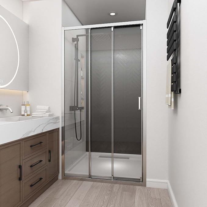 42" W x 78" H 3-Panels Sliding Shower Door, Shower Door Clear 6mm Tempered Glass by BathlinkBathroom