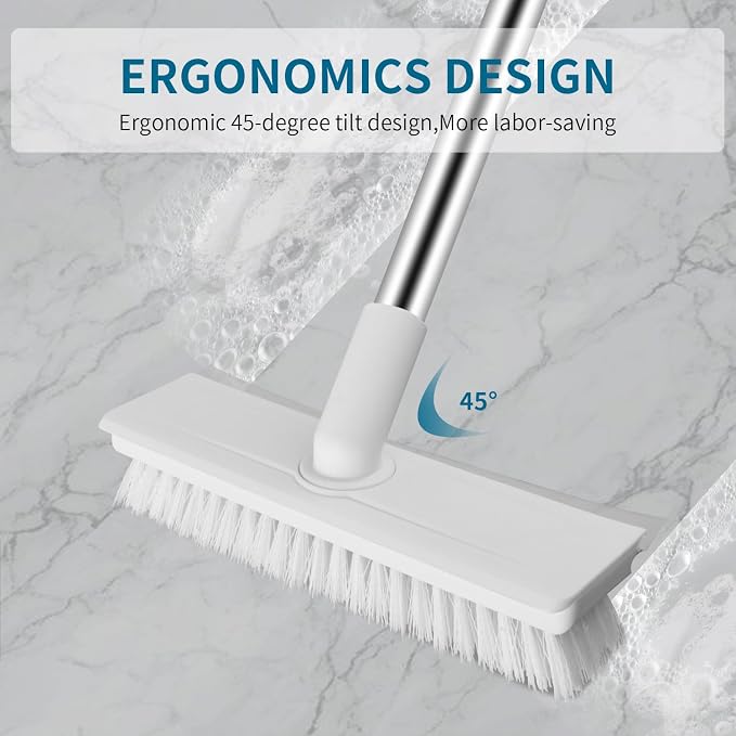 Floor Scrub Brush with Long Handle, 2 in 1 Scrape Brush Stiff Bristle Floor - Image 6