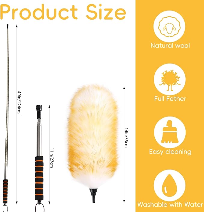 Lambswool Extendable Removable Duster 25-64 Inch Stainless Steel Extension Pole - Image 2