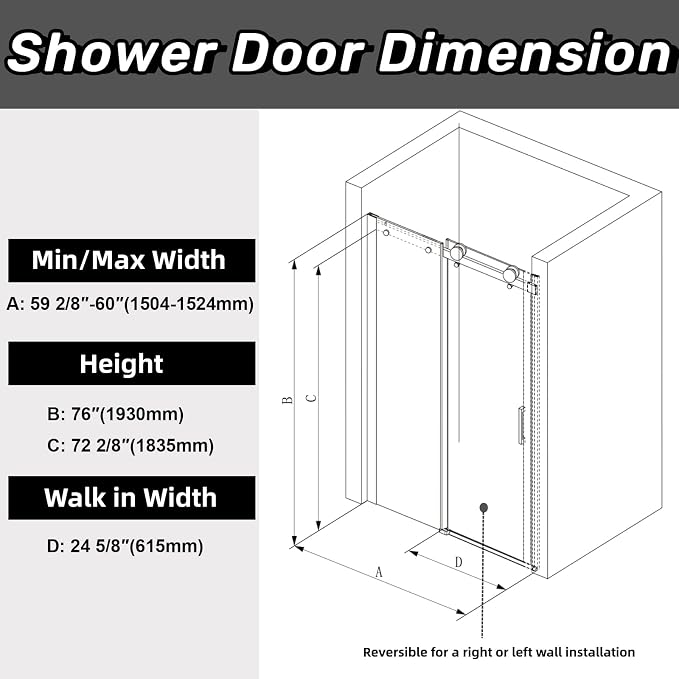 Sunrosa Semi-Frameless Glass Shower Door, Shower Door - Image 6